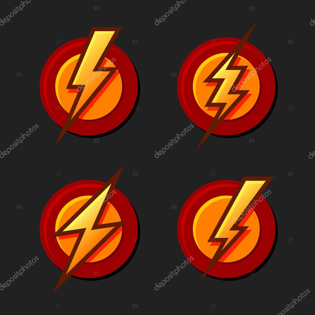 Superhero Sign with Lighting Bolt Icons Set. Vector illustration
