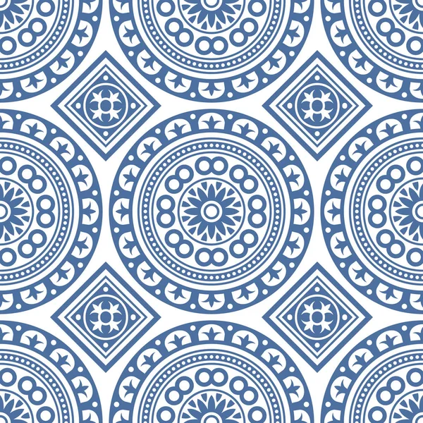 Azulejo naadloze Portugees tegel blauw patroon. Vector — Stockvector