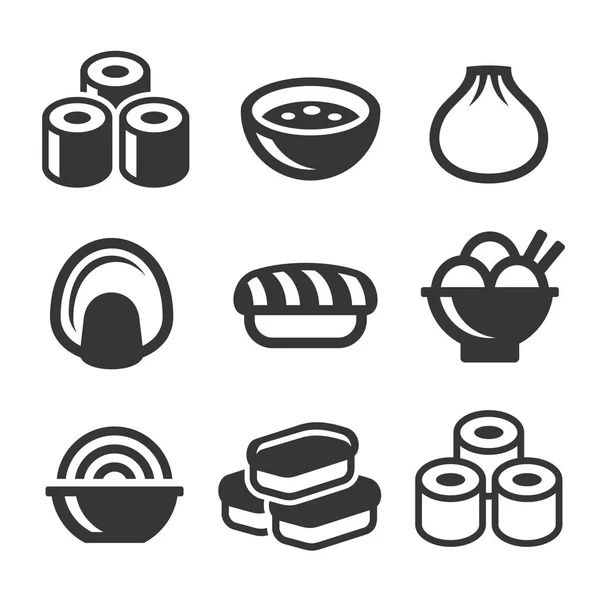 Conjunto de ícones de comida Sushi japonês. Vetor —  Vetores de Stock