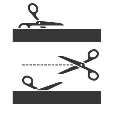 Makas kesim kesim hatları ile beyaz arka plan üzerinde ayarlayın. Vektör