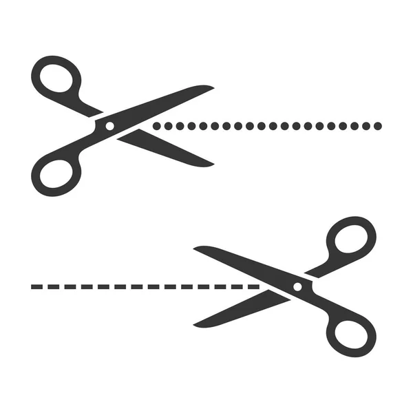 Ciseaux de coupe réglés avec des lignes de coupe sur fond blanc. Vecteur — Image vectorielle