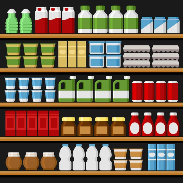 Supermarkt. Regale mit Produkten und Getränken. Vektor — Stockvektor