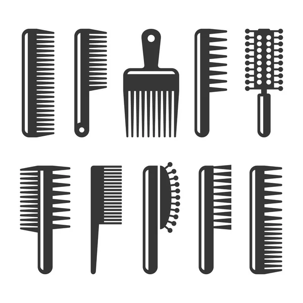 Hårkammar och hårborstar ikoner Set. Vektor — Stock vektor