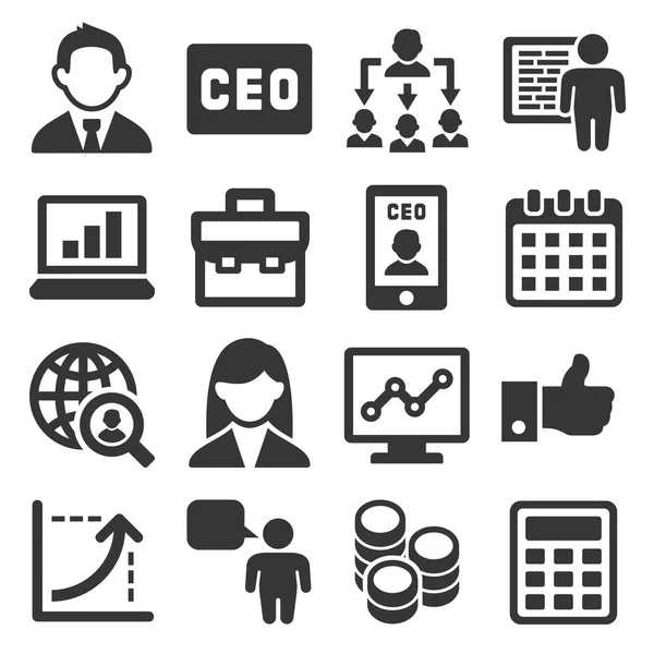 CEO e Business Management Icons Set. Vettore — Vettoriale Stock