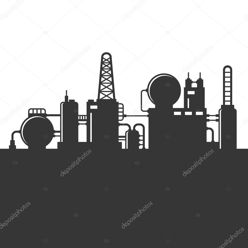 Oil Refinery Plant Silhouette. Vector