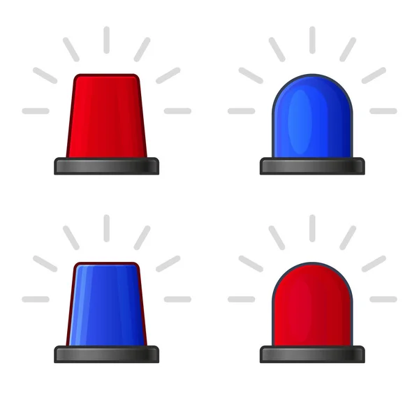 Conjunto de sirena intermitente de policía roja y azul. Vector — Vector de stock