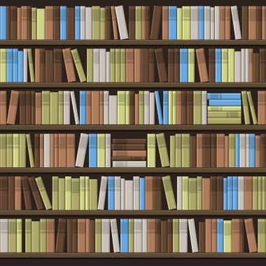 Kütüphane kitap raf sorunsuz arka plan. Vektör