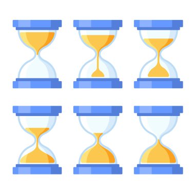 Kum saati simgeler kümesi. Düz stil tasarım. Vektör