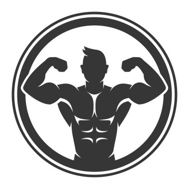 Beyaz arka plan üzerinde vücut geliştirmeci Logo Simge. Vektör