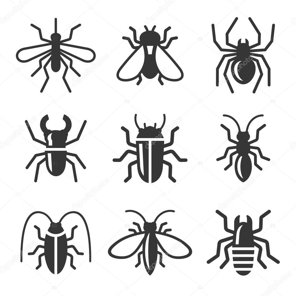 Beetle, Insect and Bug Icons Set. Vector illustration