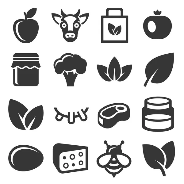 Farm and Organic Food Icons Set. Vetor — Vetor de Stock