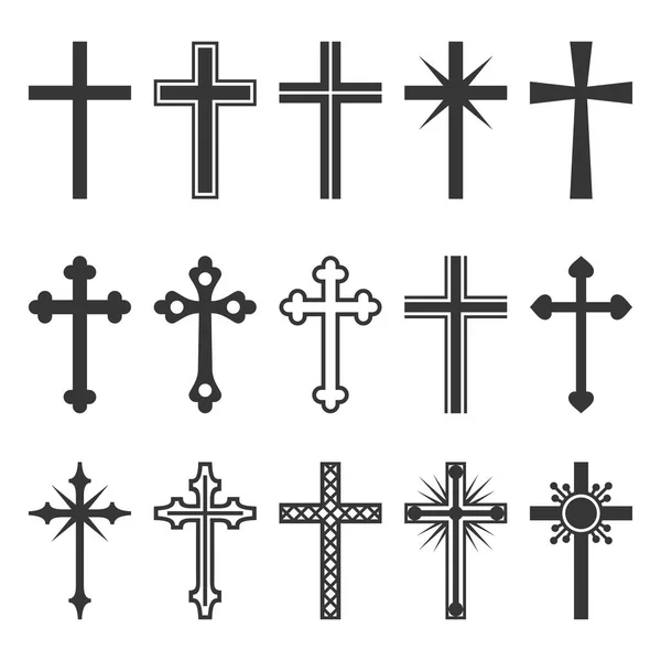 Iconos de Christian Cross ambientados sobre fondo blanco. Vector — Archivo Imágenes Vectoriales