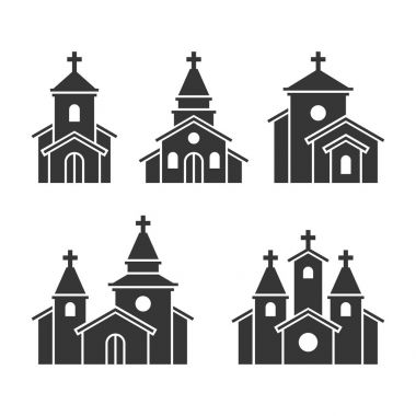 Kilise bina simgeler beyaz arka plan üzerinde ayarlayın. Vektör