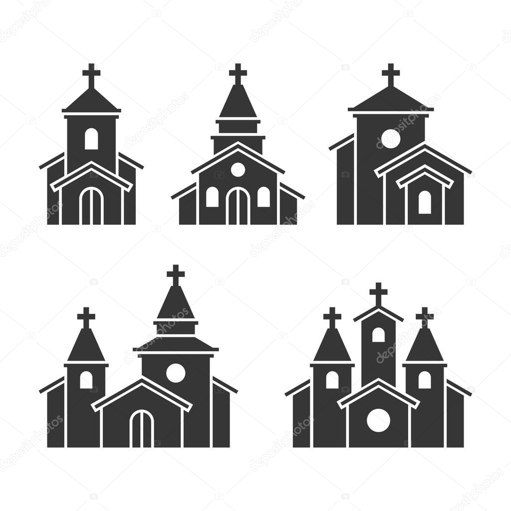 Church Building Icons Set on White Background. Vector