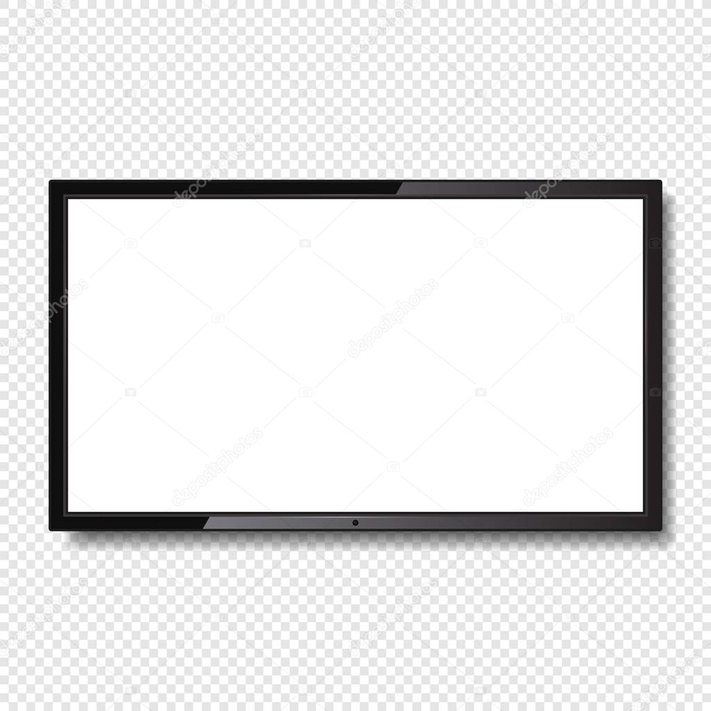 Realistic Blank Led TV Screen on Transparent Background. Vector