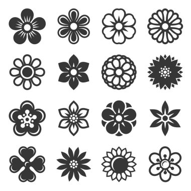 Flower Icons Set on White Background. Vector clipart