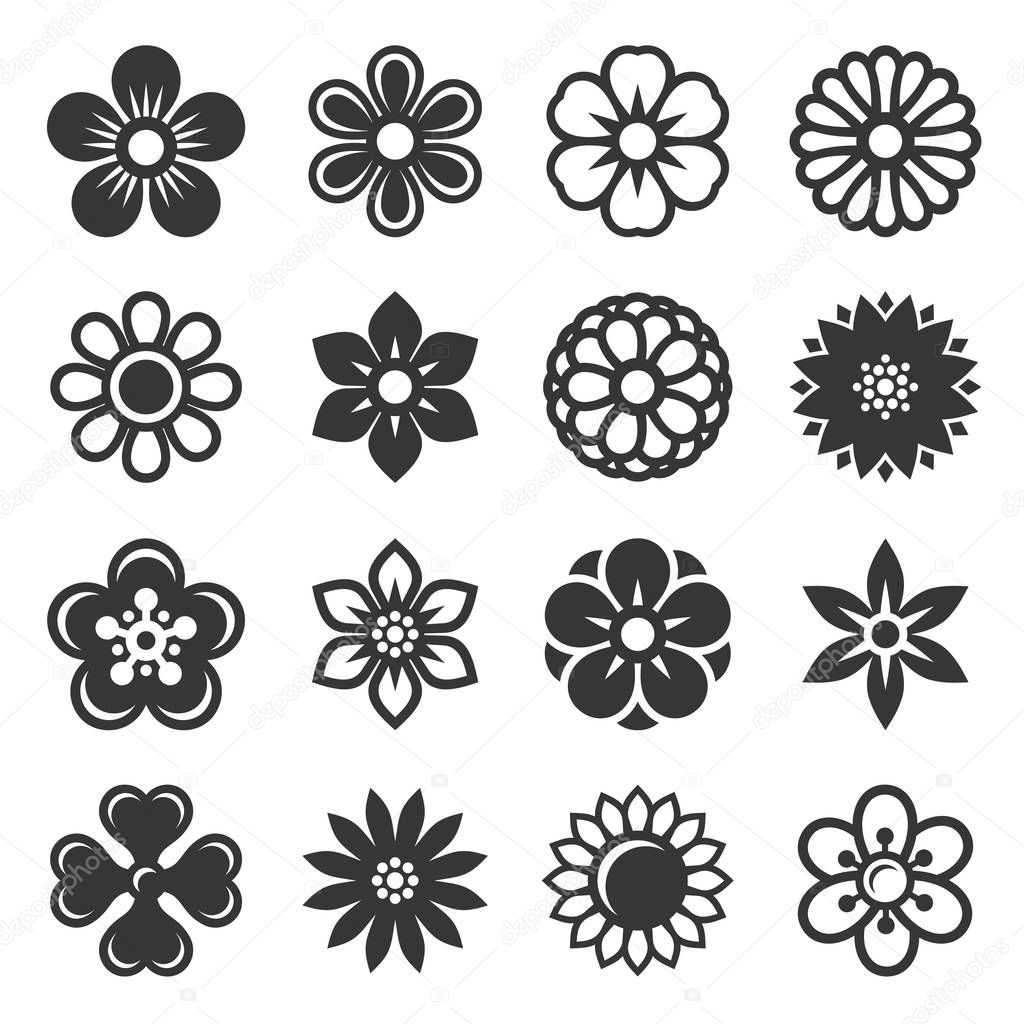 Flower Icons Set on White Background. Vector