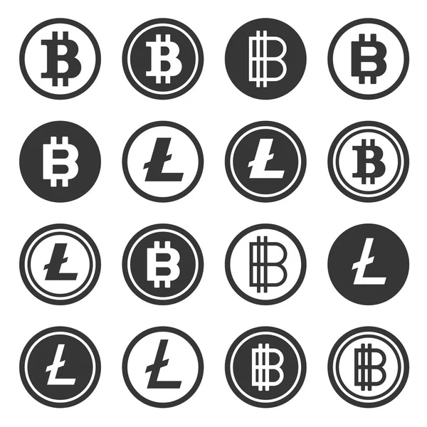 Bitcoin y Litecoin Crypto Moneda iconos conjunto. Vector — Vector de stock