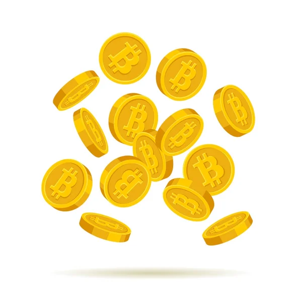 Golden Bitcoin Coins on White Background. Vector — Stock Vector