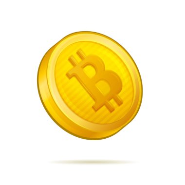 Gerçekçi altın Bitcoin sikke beyaz arka plan üzerinde. Vektör