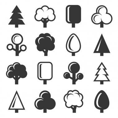 Beyaz arka plan üzerinde ağaç Icon Set. Vektör