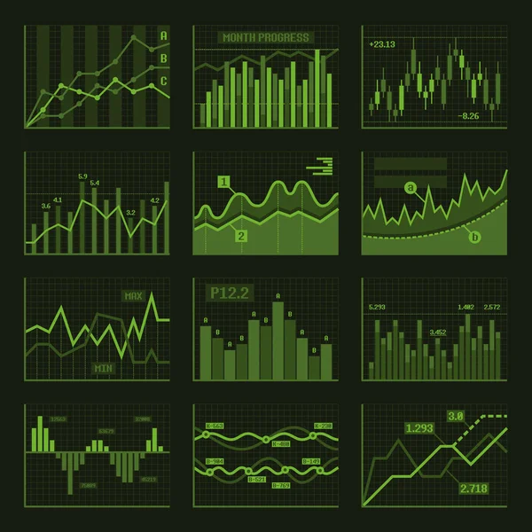 Зеленые бизнес-схемы и графический набор. Вектор — стоковый вектор
