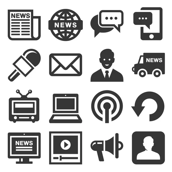 News Media Icons Set on White Background (en inglés). Vector — Vector de stock