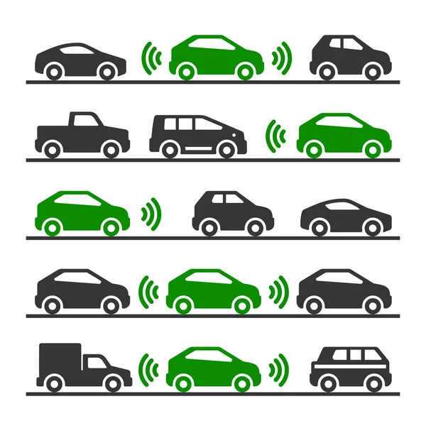 Smart auto s čidly a radary na silnici. Vektor — Stockový vektor