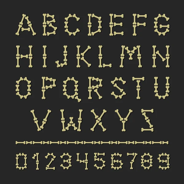 Alphabet des os. Ensemble de lettres et chiffres ABC. Vecteur — Image vectorielle