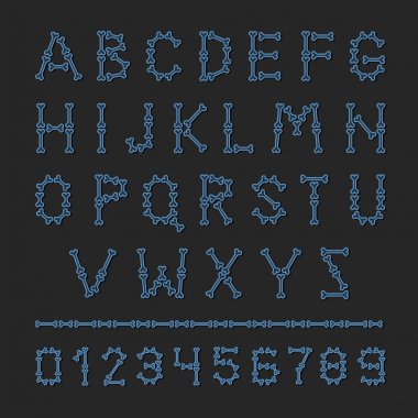 Alfabe X-ray stil mavi Bones. Vektör