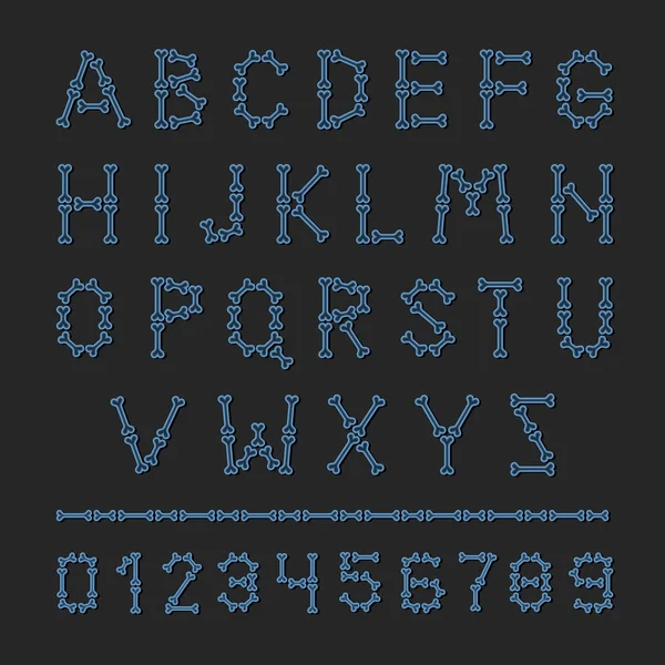 Alphabet-Röntgen-Stil blaue Knochen. Vektor — Stockvektor