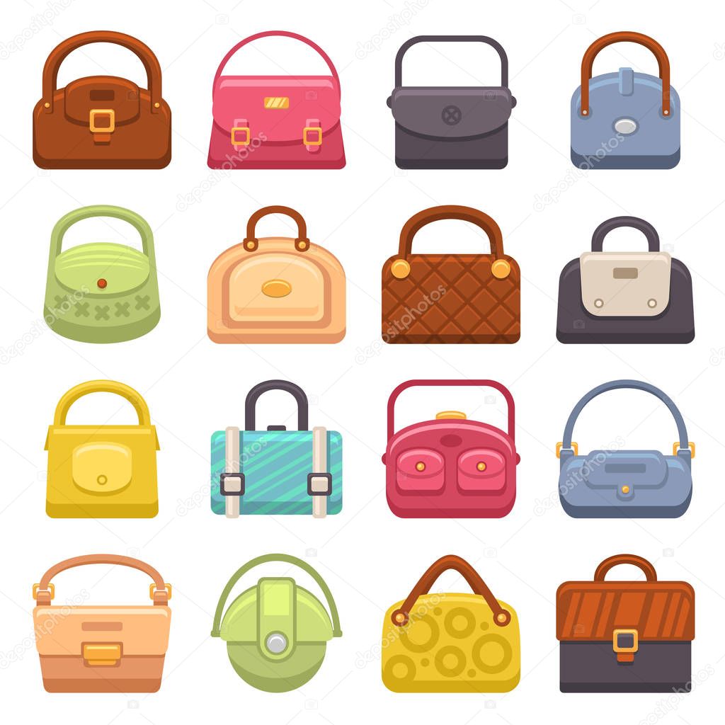Woman Fashion Bags Icons Set. Vector