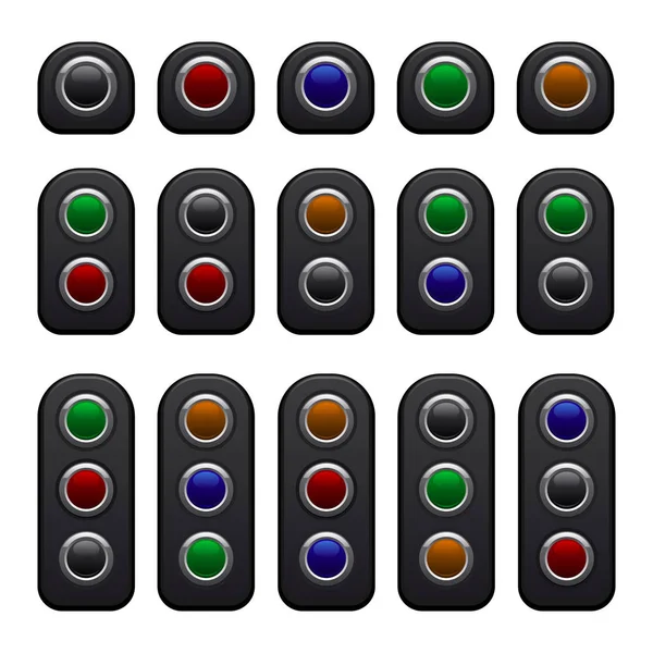 Conjunto de paneles de control remoto con uno, dos y tres botones de color. Vector — Vector de stock