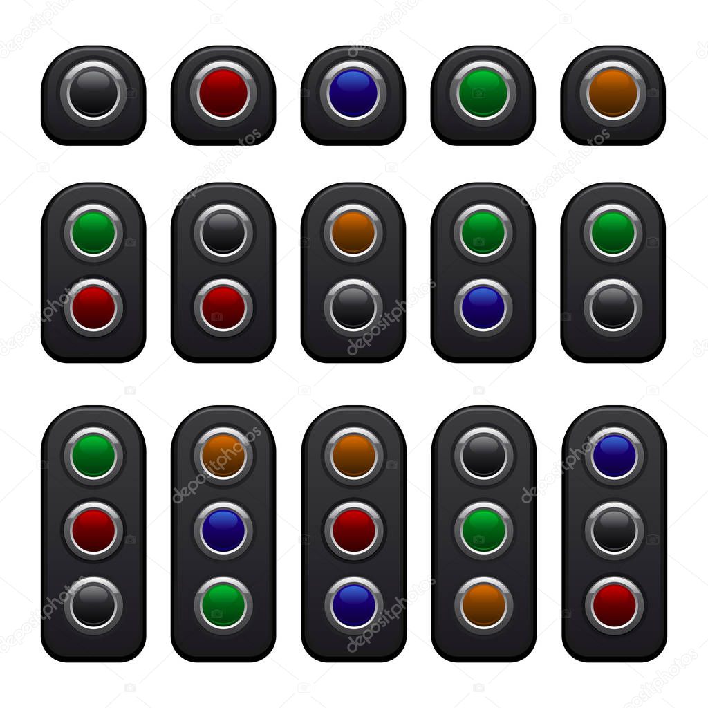 Remote Control Panels Set with One, Two and Three Color Buttons. Vector