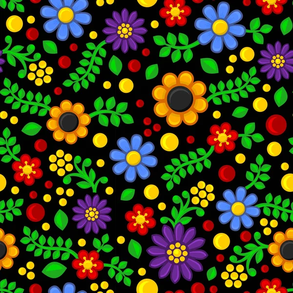 Бесшовный цветочный узор на черном фоне. Вектор — стоковый вектор