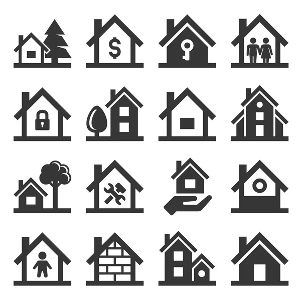 Ícones da casa definidos no fundo branco. Vetor — Vetor de Stock
