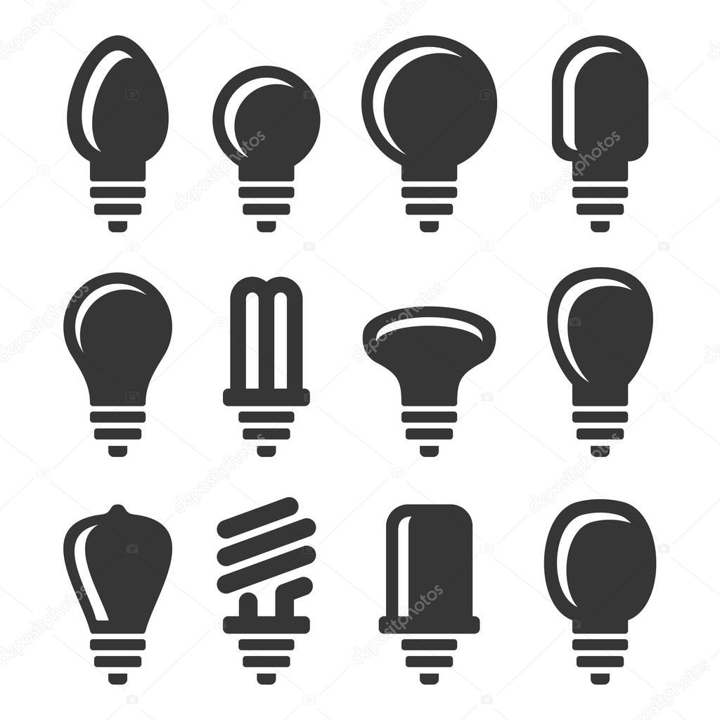 Light Bulbs Icons Set on White Background. Vector