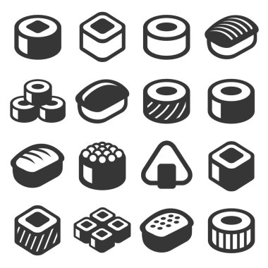 Suşi simgeler beyaz arka plan üzerinde ayarlayın. Vektör