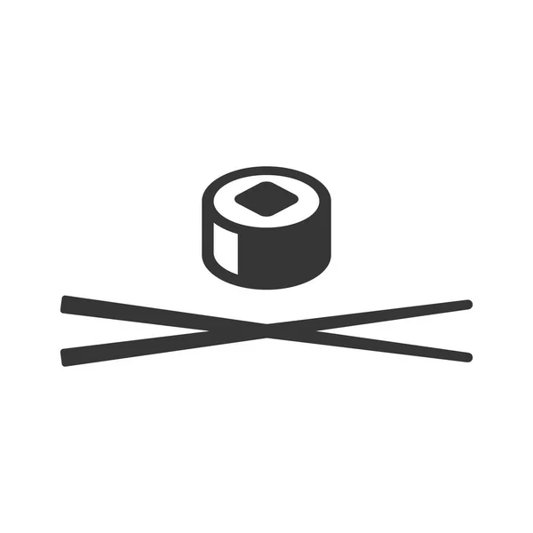 Εικονίδιο σούσι. Ρολό και Chopsticks υπογράφουν σε άσπρο φόντο. Διάνυσμα — Διανυσματικό Αρχείο