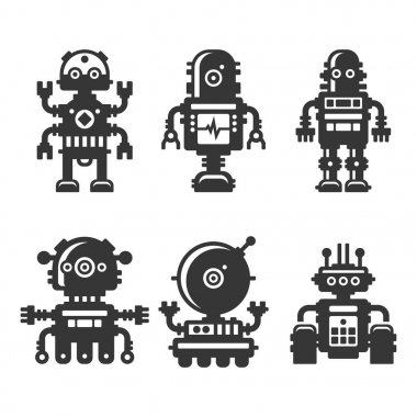 Robot simgeler beyaz arka plan üzerinde ayarlayın. Vektör