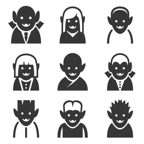 Iconos de vampiros ambientados en fondo blanco. Vector — Archivo Imágenes Vectoriales