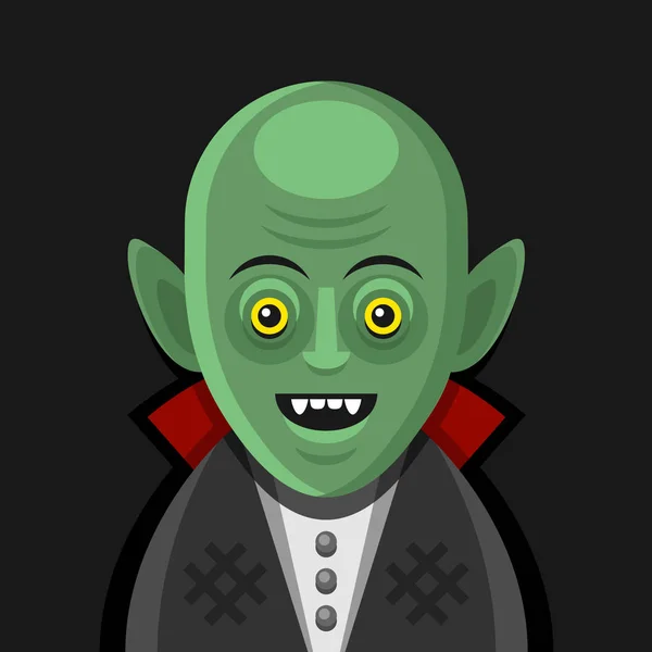 Lindo vampiro verde de dibujos animados en Derk fondo. Vector — Vector de stock