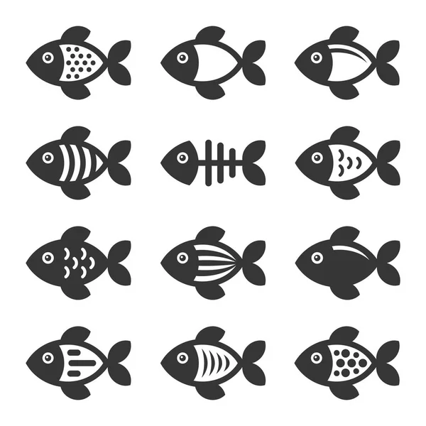 Fish Icons Set on White Background. Vector — Stock Vector