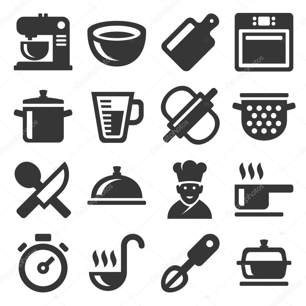 Cooking Icons Set on White Background. Vector
