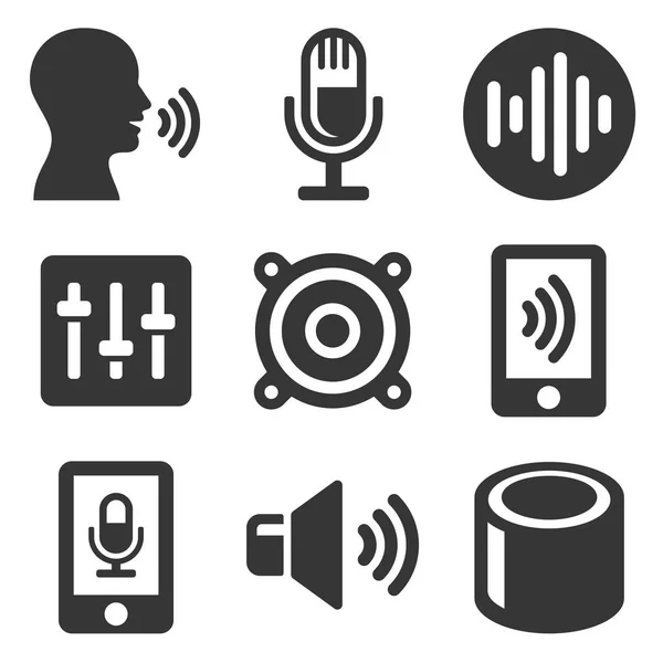 Dispositivos inteligentes de voz com conjunto de ícones de ondas sonoras. Vetor —  Vetores de Stock