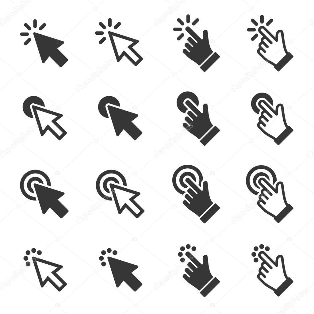 Mouse Click Cursor Arrow and Hand Icons Set. Vector