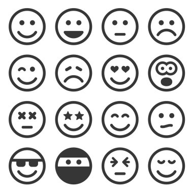 Beyaz arka planda siyah beyaz gülümseme Icons Set. Vektör