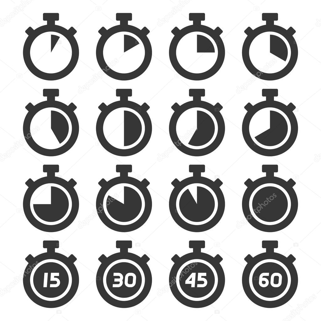 Stopwatch Icons Set on White Background. Vector