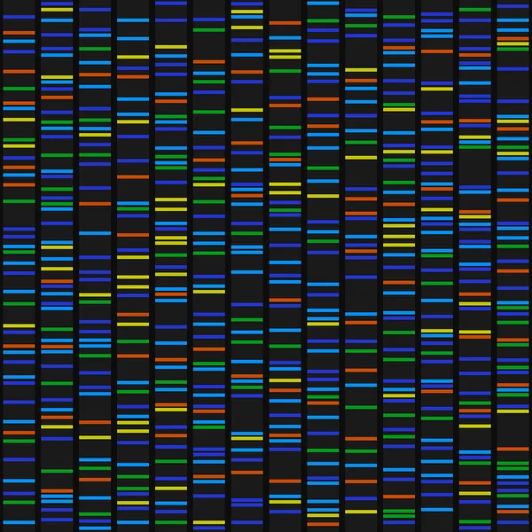 Farb-DNA-Sequenz ergibt sich auf schwarzem, nahtlosem Hintergrund. Vektor — Stockvektor