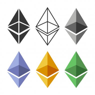 Ethereum para işareti ayarlayın. Kripto para birimi simgesi. Vektör